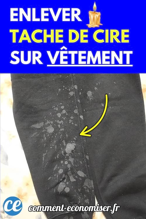 Tache de cire blanche éclaboussée sur un pantalon noir.