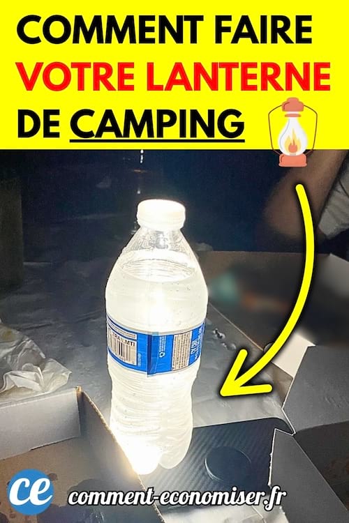 Une bouteille d'eau en plastique utilisée comme lanterne en étant posée sur une lampe.