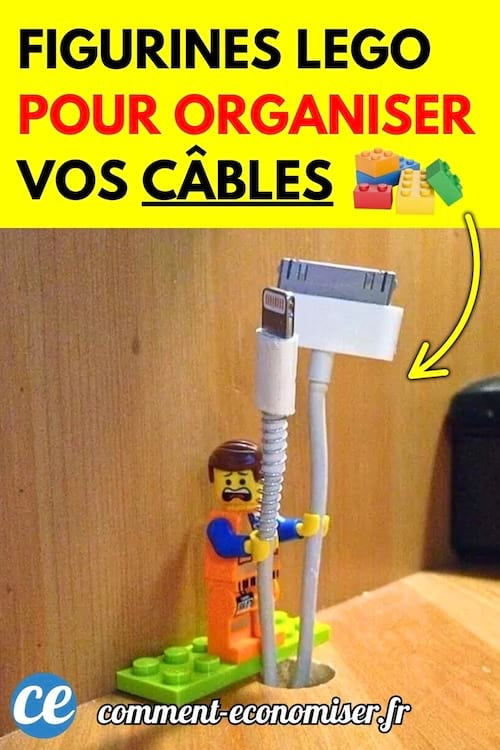 Figurine Lego qui tient un fils de câble iPhone.