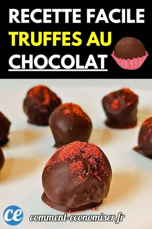 Truffes au chocolat noir décorées de poudre rouge, posées sur une assiette blanche.