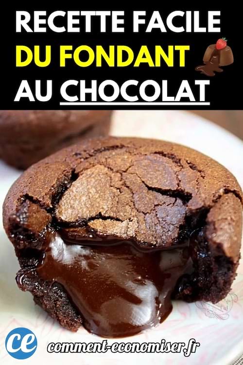 Fondant au chocolat avec cœur coulant au centre, présenté sur une assiette rose