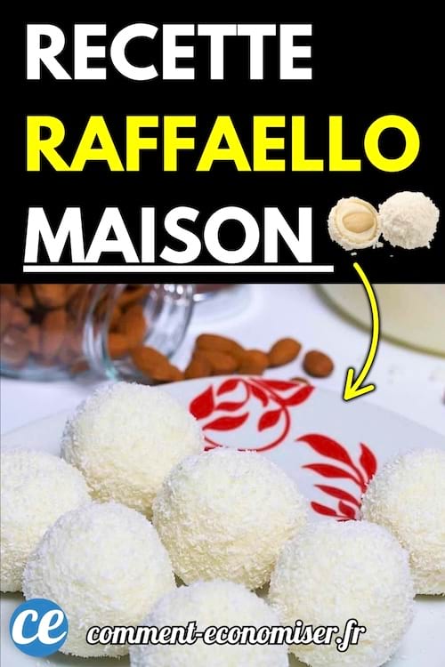 Assiette blanche décorée de motifs rouges contenant plusieurs boules de Raffaello maison recouvertes de noix de coco râpée.