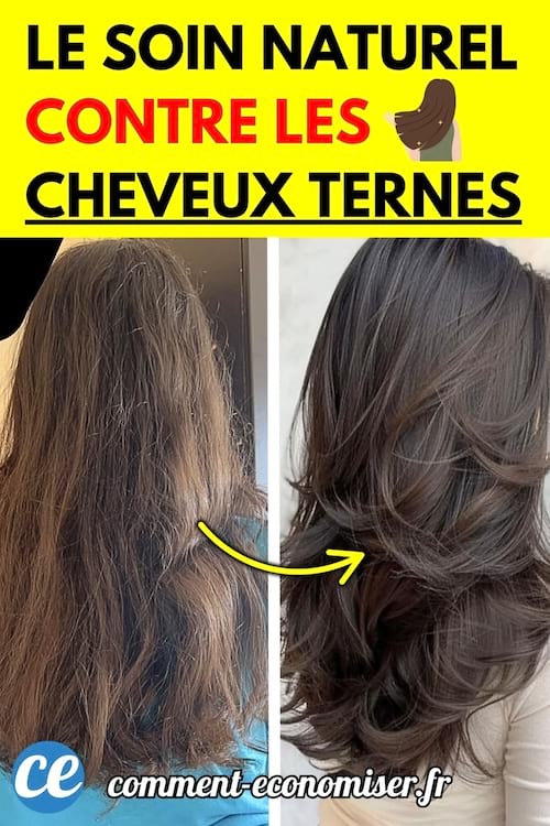 Comparaison avant/après d’une chevelure terne à gauche et brillante à droite après un soin naturel.