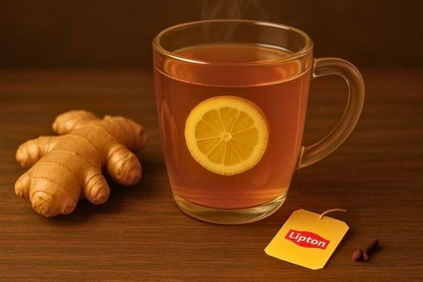 Thé chaud Lipton avec citron, gingembre et clous de girofle.