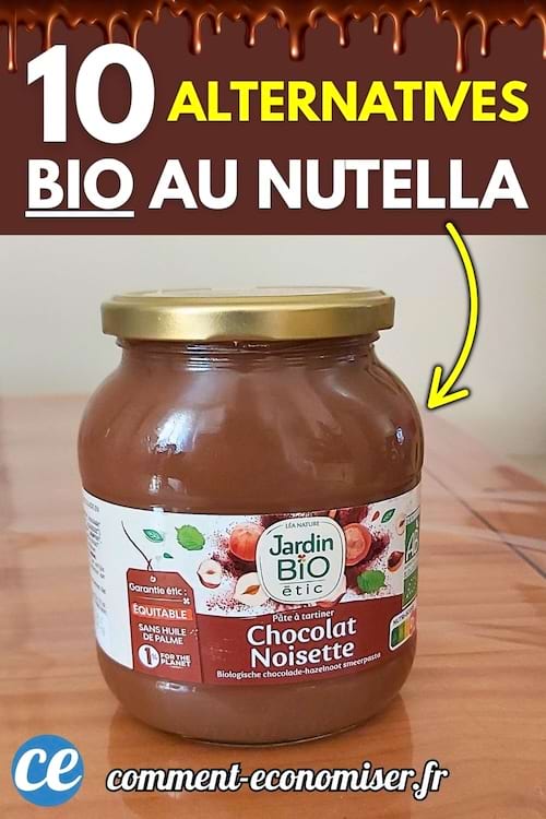 Un pot de pâte à tartiner au chocolat bio et aux noisettes posé sur une table en bois.