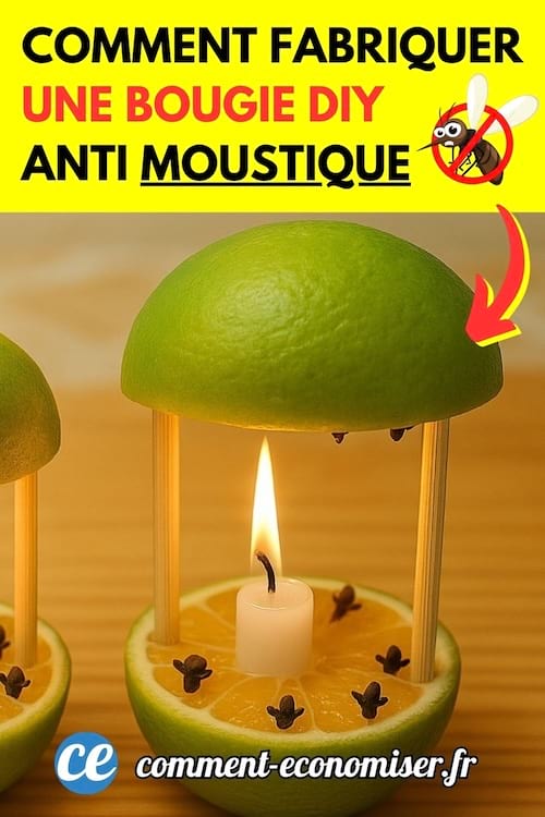 une bougie anti moustique faite avec un citron, une bougie et des clous de girofle