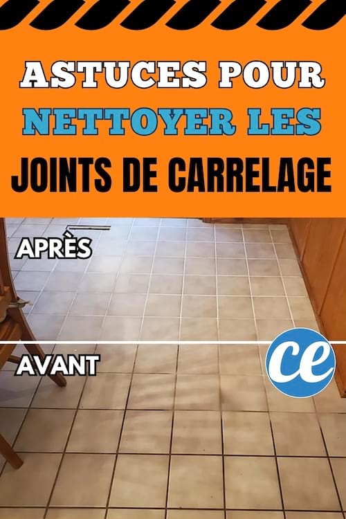 Sol carrelé avec une ligne de séparation montrant la différence entre des joints sales et des joints nettoyés.
