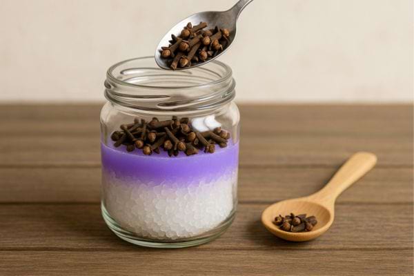 Ajout de clous de girofle au-dessus du mélange.