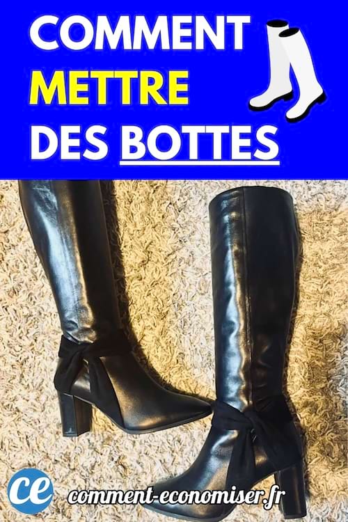 Une paire de bottes noires à talons posée sur un tapis beige.