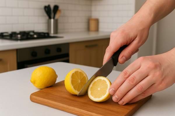 On coupe un citron en deux.