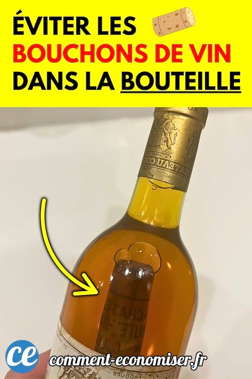 Une bouteille de vin avec un bouchon en liège visible à l’intérieur, flottant dans le liquide.