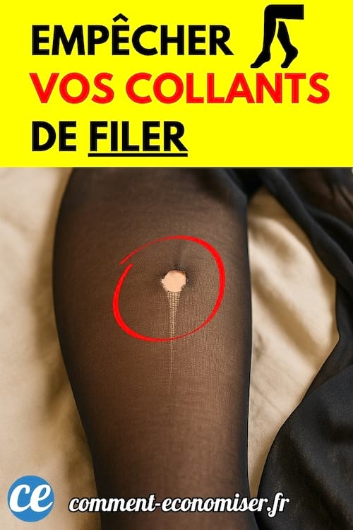 Un collant noir filé au niveau du genou, entouré d’un cercle rouge.