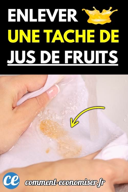 Tache de jus de fruits sur un tissu blanc que l'on tente de nettoyer à la main.