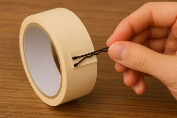 Épingle fixée sur un rouleau de ruban adhésif.