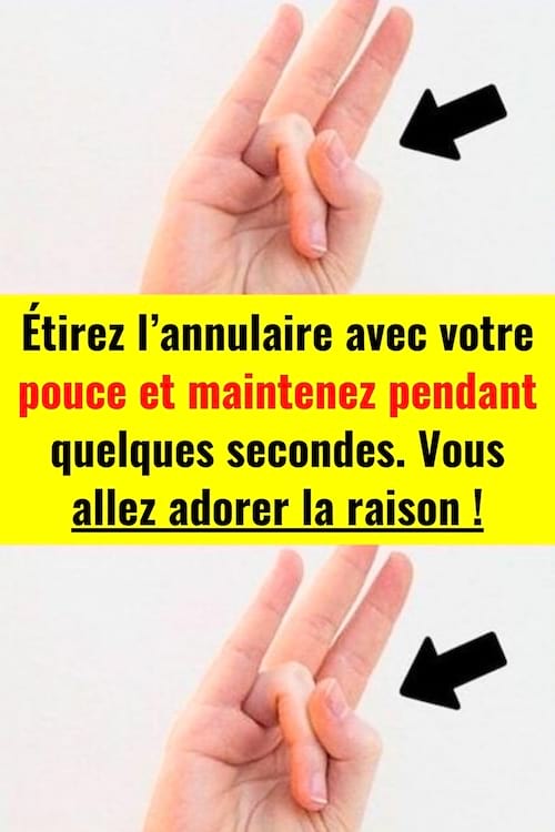 une main qui étire l'annulaire avec le pouce pour des bienfaits santé
