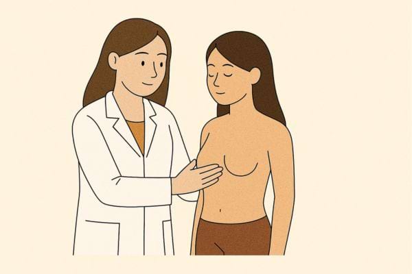 Médecin examinant la poitrine d'une patiente.