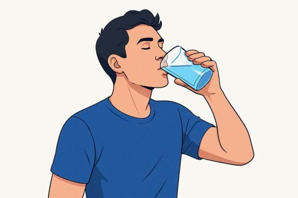 Un homme boit un verre d’eau.