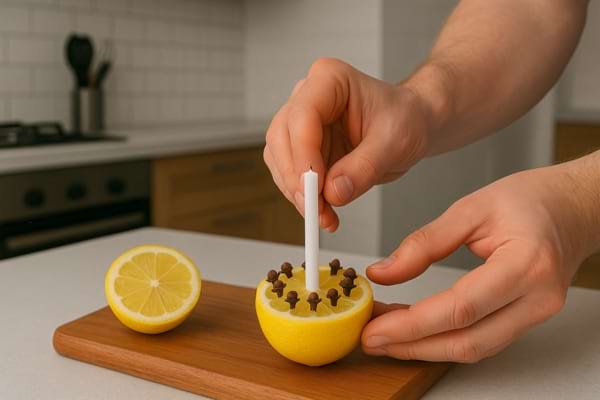 On insère une bougie au centre du citron.