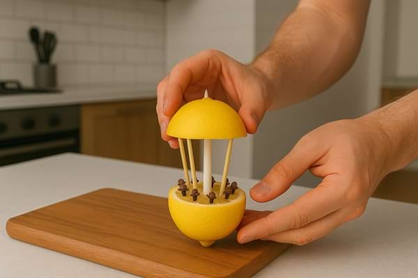 On place l’autre moitié du citron au-dessus.