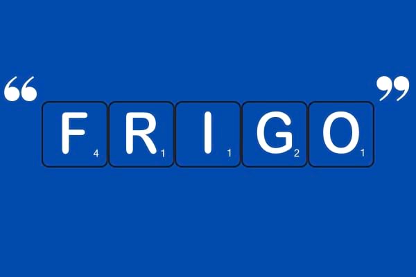 Mot "frigo" illustré comme un jeu de lettres.