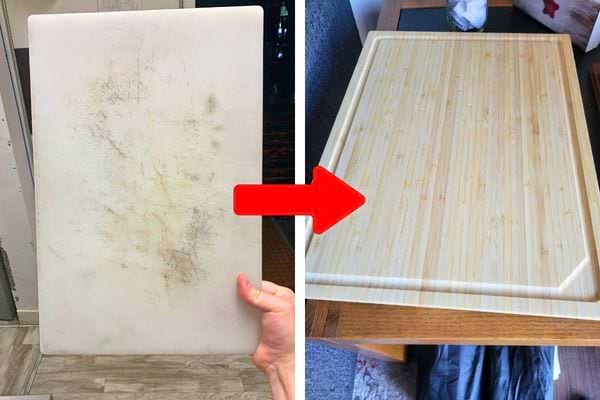 Planche en plastique usée changée pour planche en bambou.