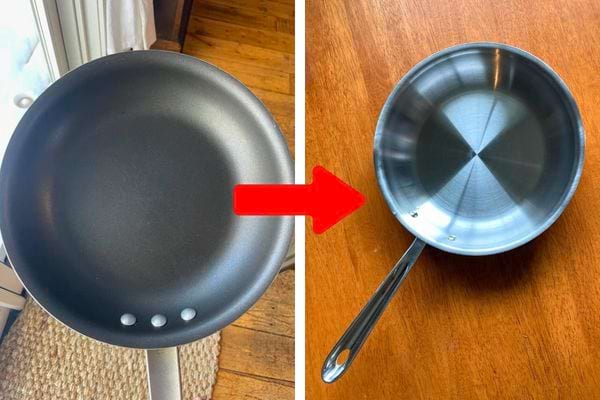 Poêle en téflon remplacée par poêle en inox durable.