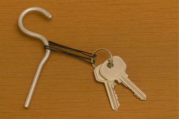 Clés accrochées à un crochet avec des épingles.