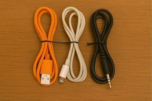 Trois câbles attachés proprement avec des épingles.