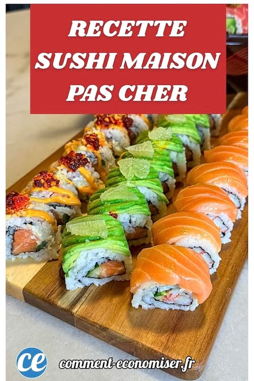 Plateau en bois garni de sushis variés, recouverts d’avocat, de saumon ou de garnitures colorées.
