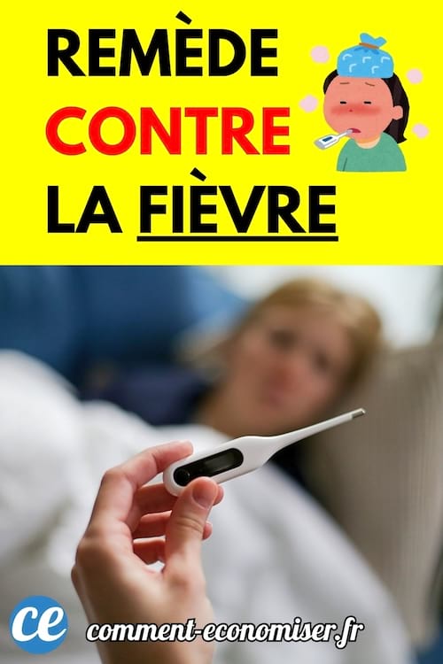 Une personne allongée dans un lit flou, tenant un thermomètre en gros plan.
