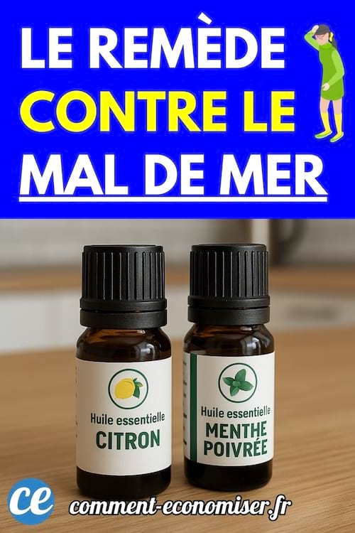 Deux flacons d’huiles essentielles, l’un au citron et l’autre à la menthe poivrée, posés sur une table en bois.