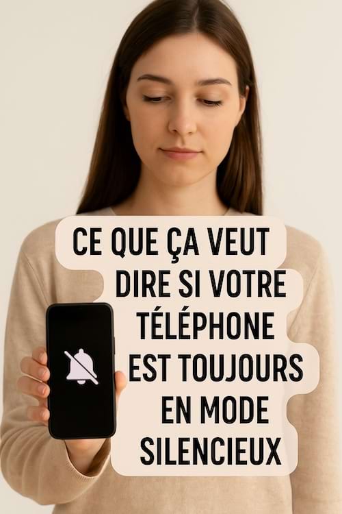 Une jeune femme qui tient un téléphone en mode silencieux.