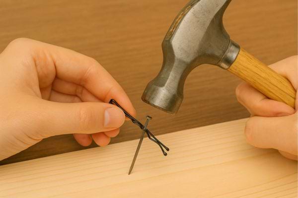 Épingle utilisée pour tenir un clou avant de le marteler.