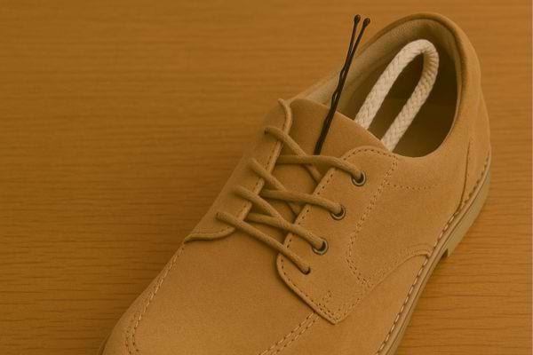 Lacet de chaussure tiré avec une épingle.