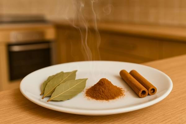 Les mêmes épices commencent à fumer sur l’assiette, signe qu’elles brûlent.