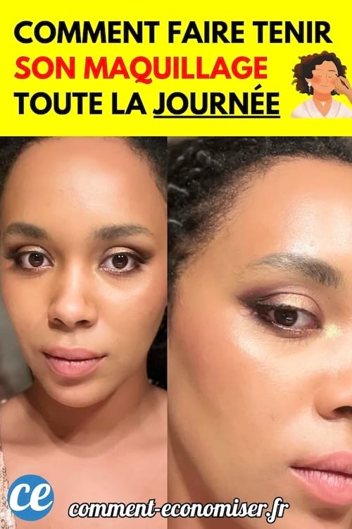 Visage d’une femme maquillée comparé en deux plans rapprochés montrant le maquillage en fin de journée.