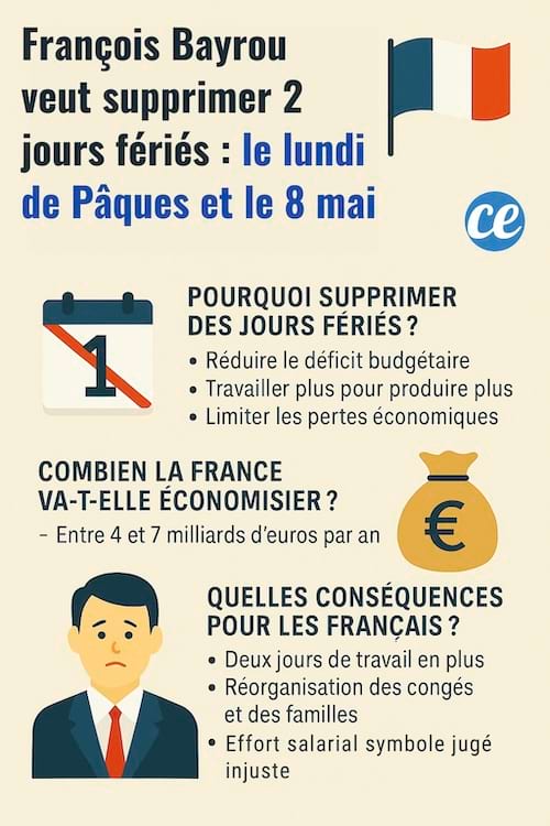 Explications pourquoi Bayrou veut enlever 3 jours fériés