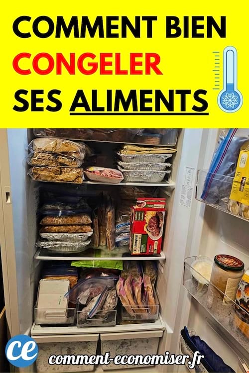 Intérieur d’un congélateur rempli de plats surgelés bien organisés.