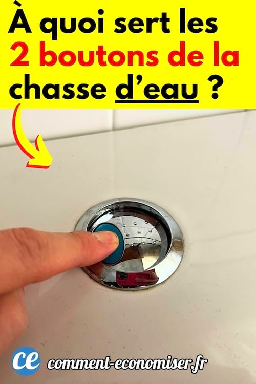 Un doigt qui appuie sur un des 2 boutons de la chasse d'eau des WC