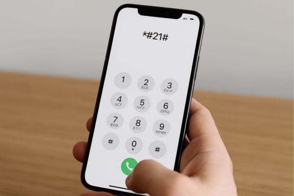 Code #21# saisi sur un téléphone, souvent utilisé pour vérifier le transfert d’appel.
