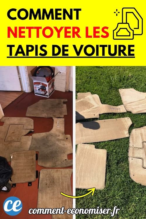 Tapis de voiture sales à gauche et propres en train de sécher au soleil à droite.