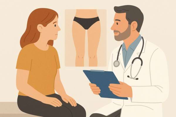 Discussion entre une femme et un médecin en consultation.