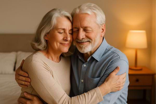 Un couple se serre dans les bras avec amour.
