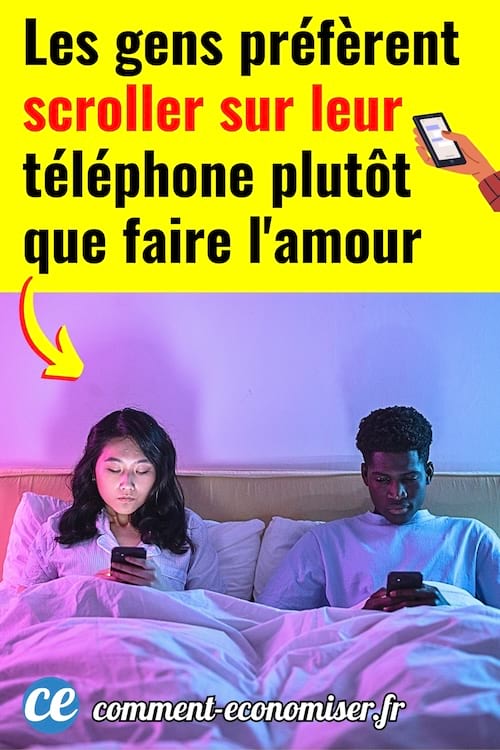 Un couple qui fait du doomscrolling dans le lit au lieu de faire l'amour