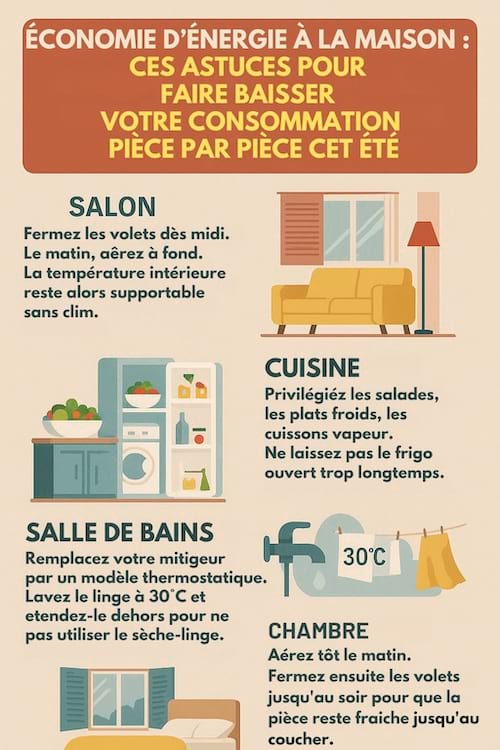 infographie pour expliquer comment faire des économies d'énergie à la maison en été