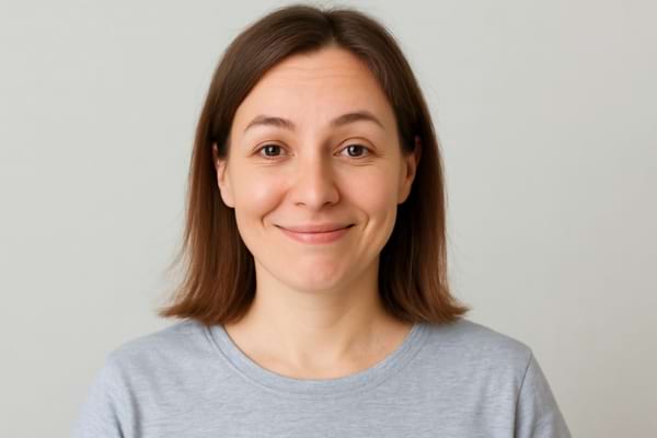 Une femme sourit avec une asymétrie visible du visage.