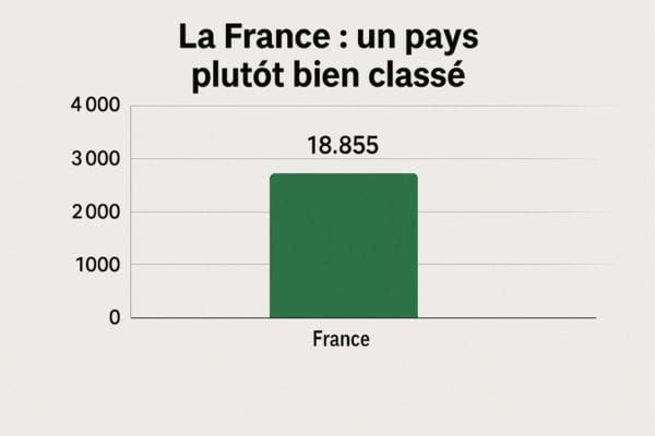 Graphique indiquant que la France est plutôt bien classée avec 18 855 €.