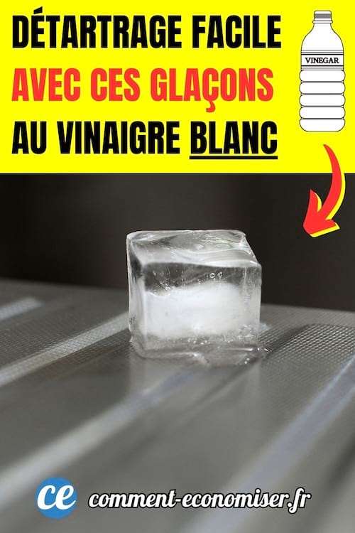 Un glaçon de vinaigre blanc sur une surface en inox