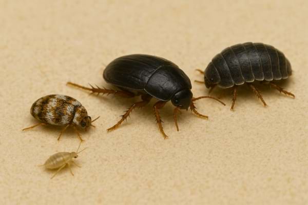 Différents insectes rampants.