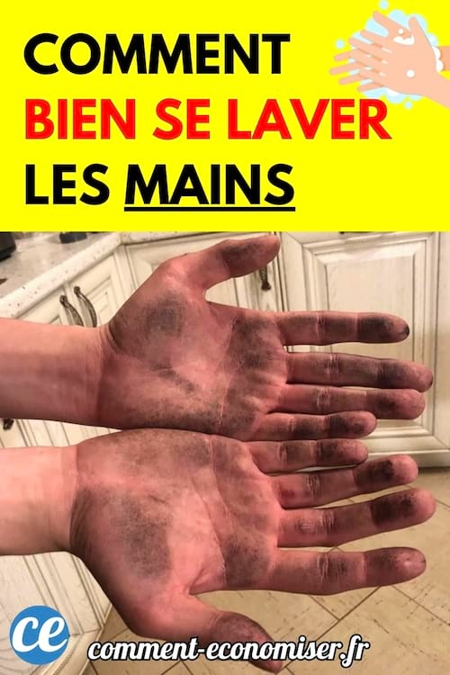 Mains très sales recouvertes de graisse ou de saleté dans une cuisine.